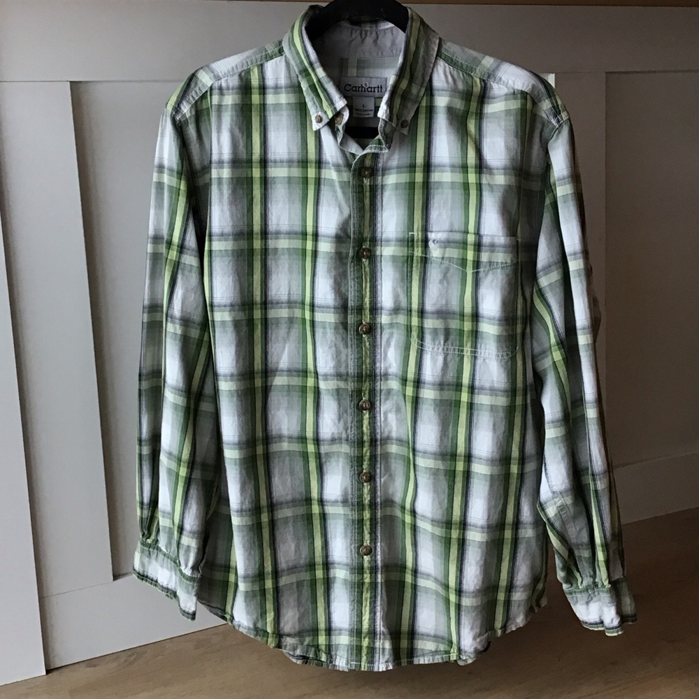 Carhartt Men's White and Green Checkered Shirt